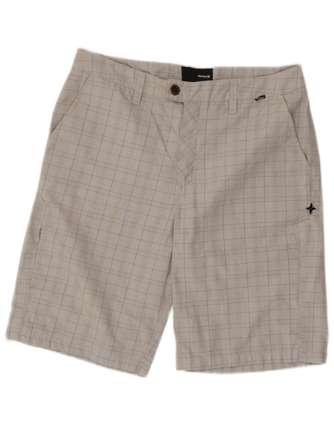 Pantaloni scurți cargo pentru bărbați HURLEY W32, poliester cu carouri, gri mediu