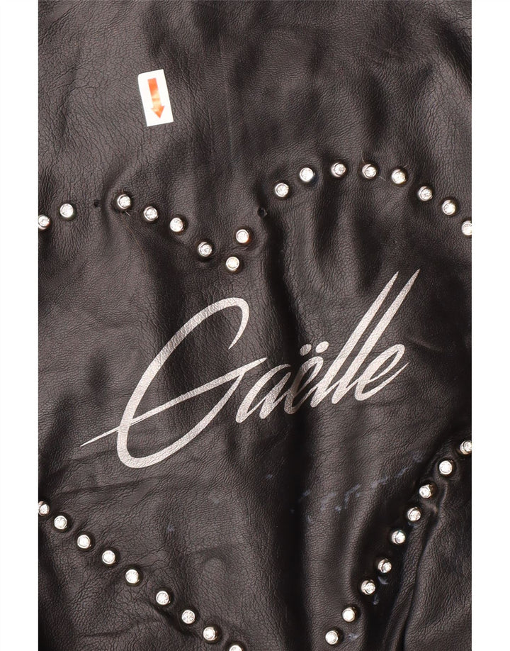 Jachetă de piele GAELLE pentru femei cu grafică crop UK 6 XS Negru