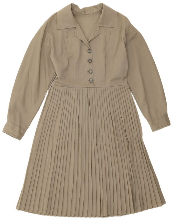 Rochie A-Line cu mânecă lungă pentru femei vintage UK 12 Medium Khaki