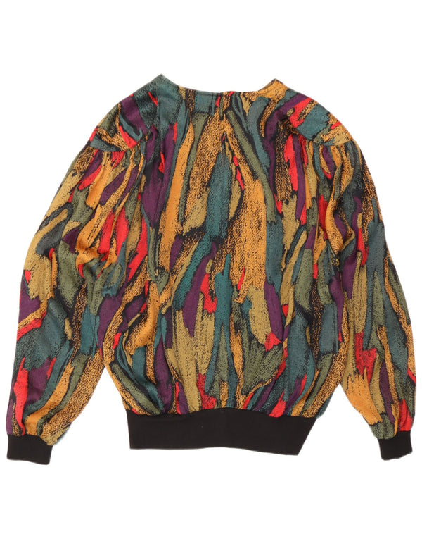 Bluză vintage cu model abstract pentru femei UK 14 mare multicoloră