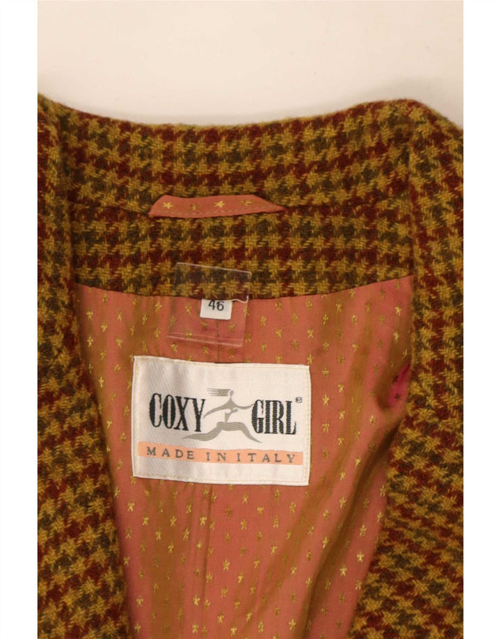 Jachetă vintage pentru femei cu 4 nasturi IT 46 Lână mare maro Houndstooth