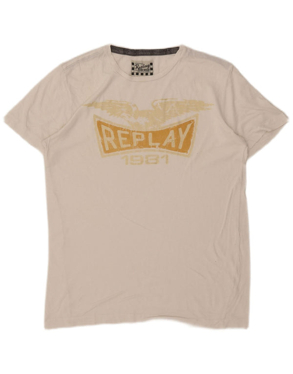 Tricou grafic pentru bărbați Replay Top Mediu Alb