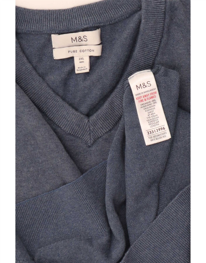 Pulover cu decolteu în V pentru bărbați Marks & Spencer, bumbac albastru 2XL
