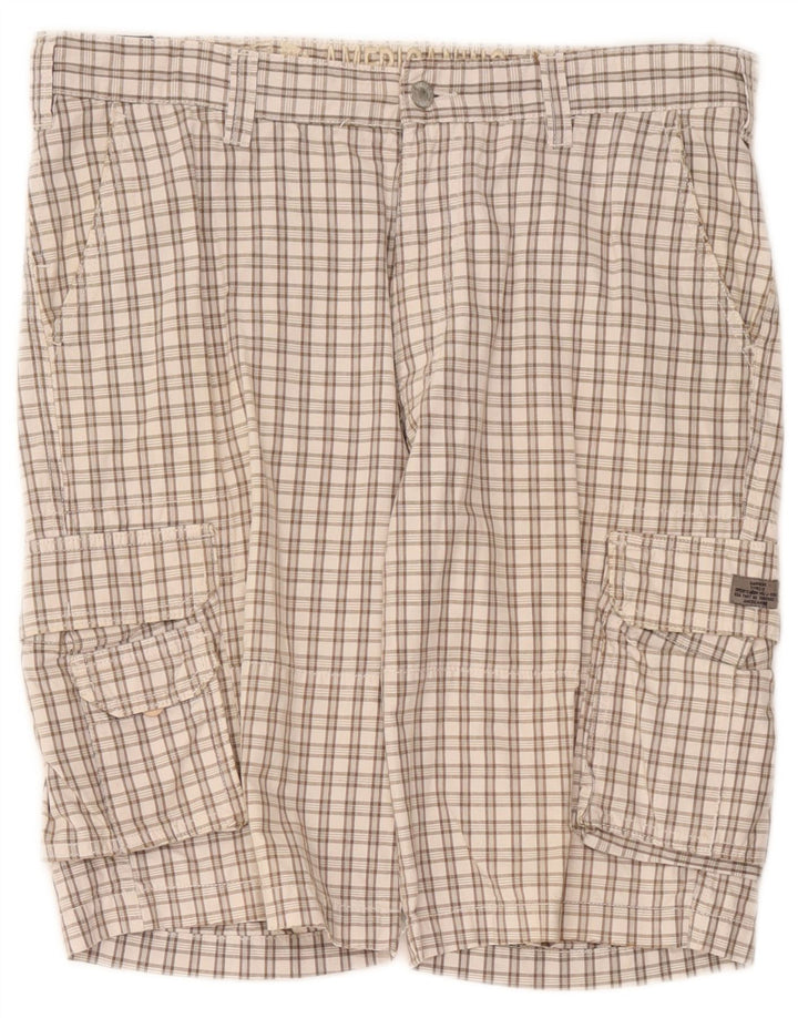 Pantaloni scurți cargo Americanino pentru bărbați W34, largi, bej, carouri