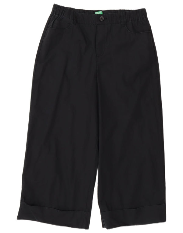 Pantaloni tăiați pentru femei Benetton cu picioare largi UK 10 Small W30 L23 Bumbac negru