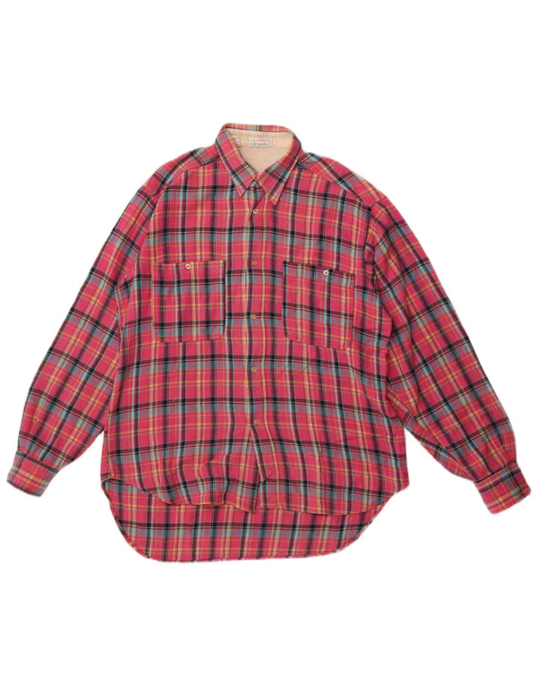 Benetton Womens Longline Flannel Shirt UK 14 Large Pink Check Cotton