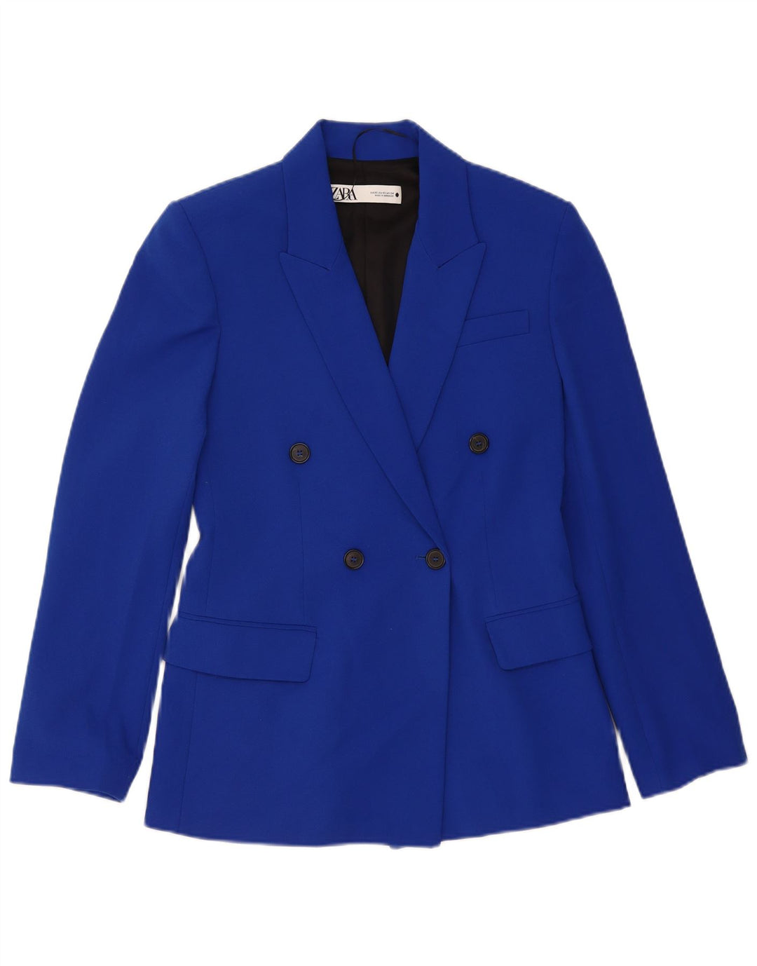 Jachetă pentru femei Zara, cu tăiere largă, cu două piepturi, UK 6 XS, poliester albastru