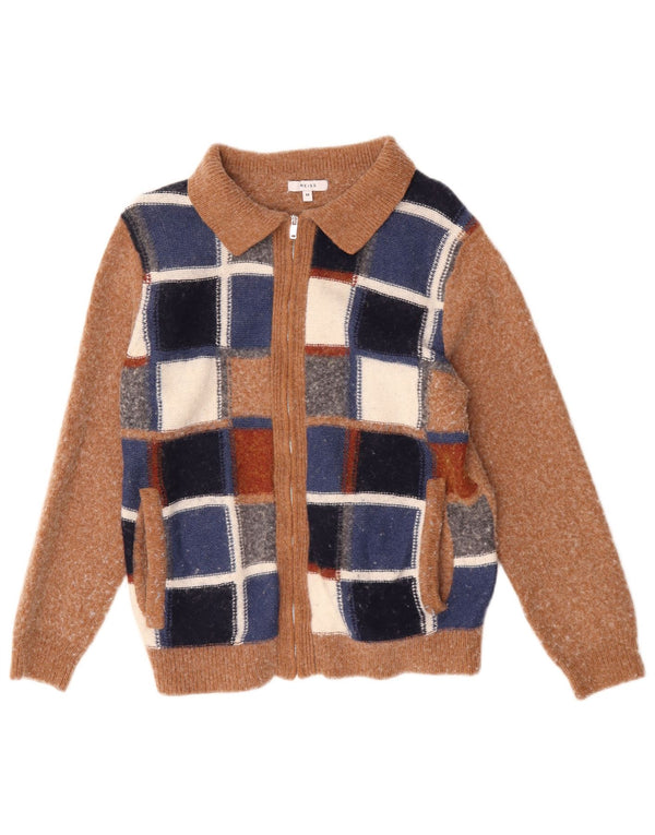 Pulover pentru femei Reiss cu fermoar și gât UK 14 Maro Mediu Geometric
