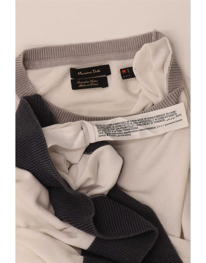 Pulover Massimo Dutti pentru bărbați cu decolteu rotund, mare, alb, bloc de culoare