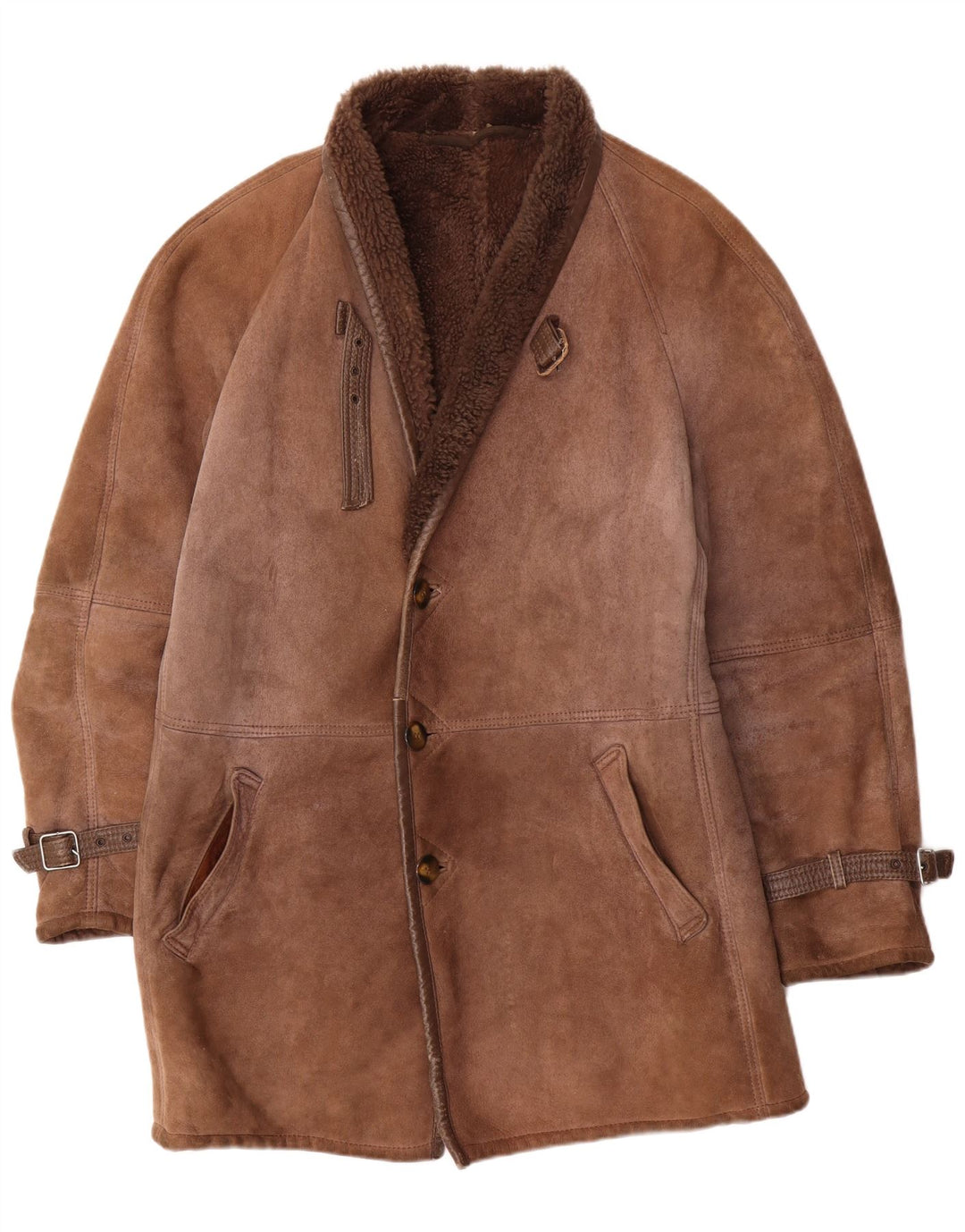 Pardesiu vintage pentru bărbați din shearling UK 40 mare maro