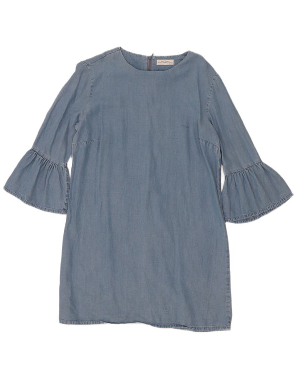 Rochie din denim pentru femei Zara cu mâneci 3/4 UK 14 Lyocell albastru mediu