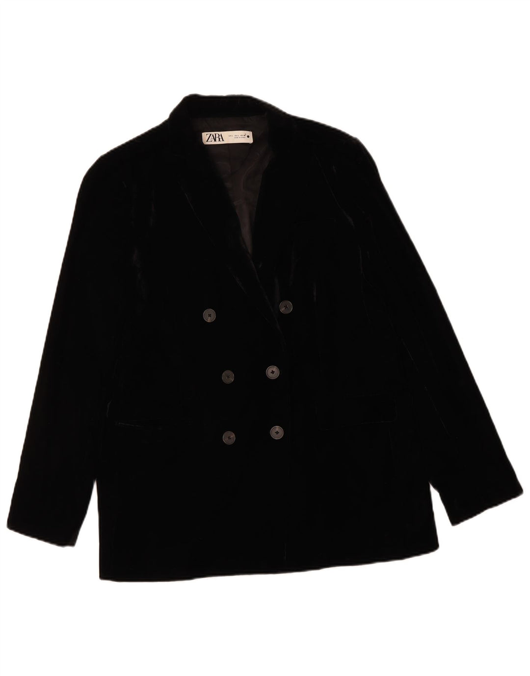 ZARA Womens Double Breasted Velour Blazer Jacket UK 16 Large Black