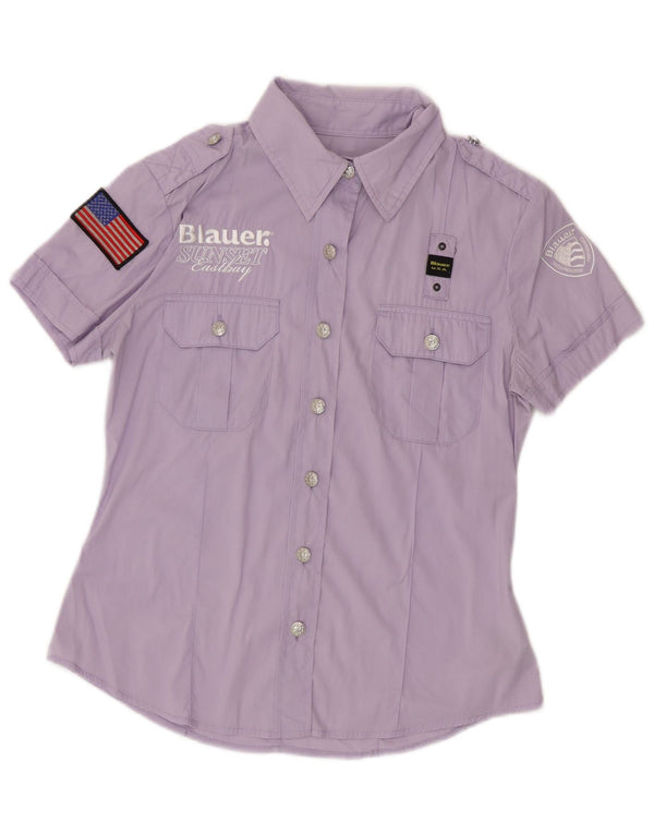 Blauer Womens Military Graphic Short Sleeve Shirt UK 12 Medium Purple
