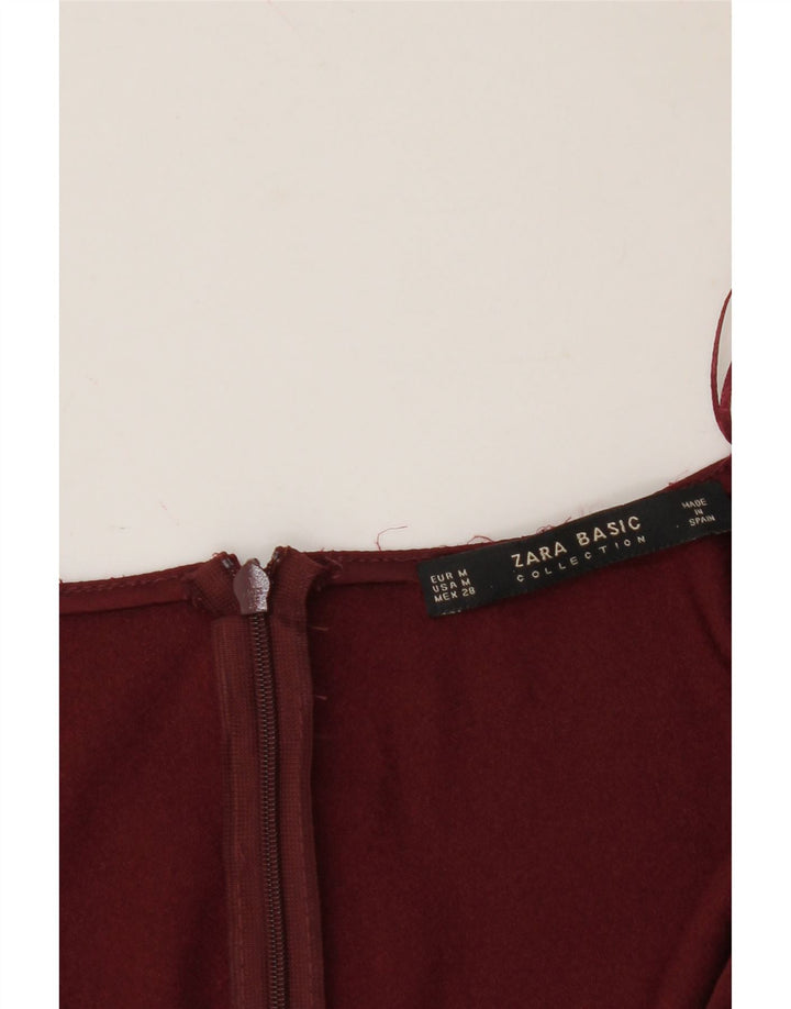 ZARA Womens Long Sleeve A-Line Dress UK 12 Medium Burgundy Polyester Vintage Zara and Second-Hand Zara from Messina Hembry 