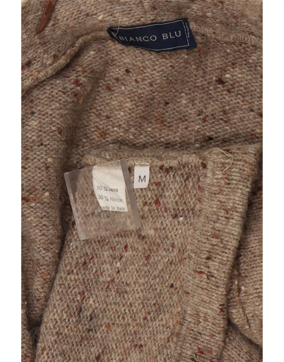 Pulover cardigan deschis pentru femei Bianco Blu UK 14 Lână maro medie pete