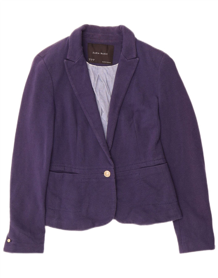 Jachetă pentru femei Zara Crop 1 Button Blazer UK 12 Medium Bleumarin Bumbac