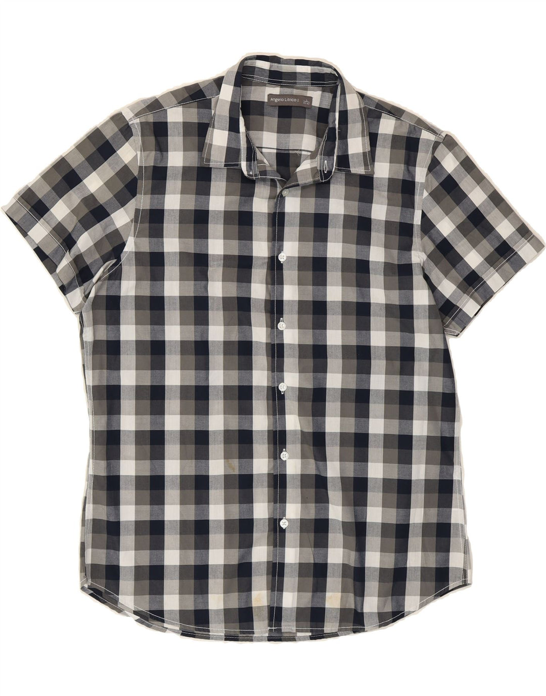 ANGELO LITRICO Mens Short Sleeve Shirt Size 41/42 Large Navy Blue Check Vintage Angelo Litrico and Second-Hand Angelo Litrico from Messina Hembry 