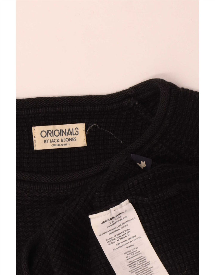 Pulover Jack & Jones pentru bărbați cu gât roșu, bumbac mediu negru