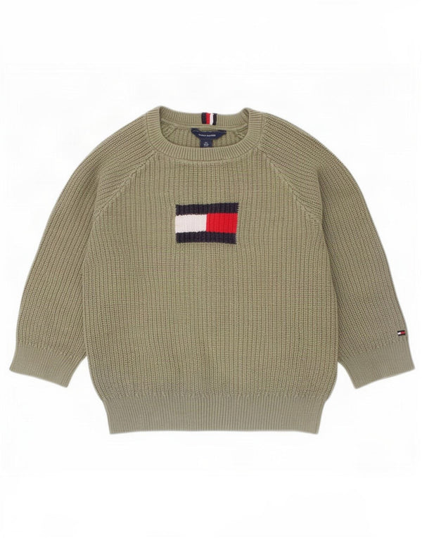 Pulover Tommy Hilfiger pentru băieți, cu grafică, cu gât de barcă, 4-5 ani XS kaki
