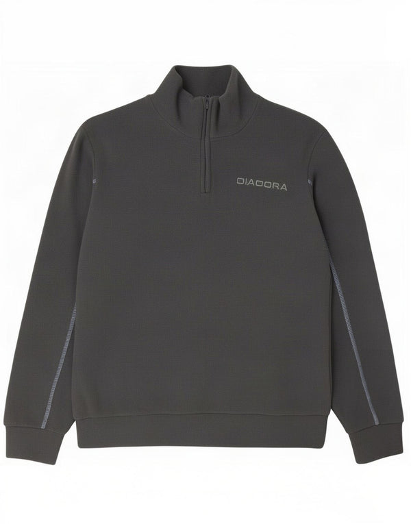 Pulover din lână Diadora pentru bărbați, cu fermoar, poliester, gri mediu
