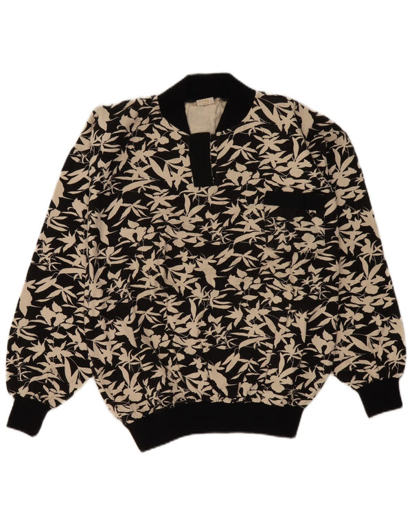 Pulover de hanorac vintage pentru femei UK 16 mare, negru, floral