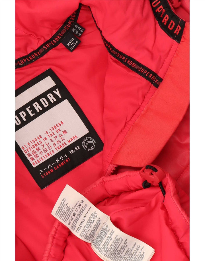 Jachetă căptușită cu glugă Superdry pentru femei UK 16, mare, roz cu pete din poliester