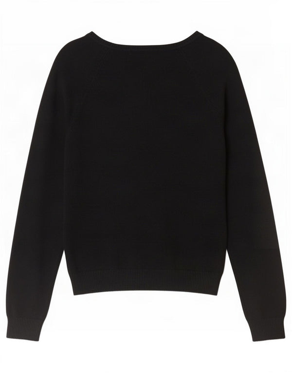 Pulover cu decolteu în V Zara pentru femei UK 12 Bumbac mediu negru