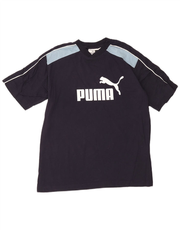 Tricou cu grafică Puma pentru bărbați Top mediu albastru bleumarin din bumbac color bloc