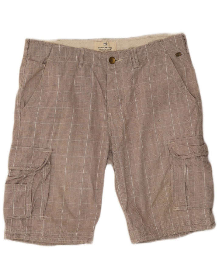 Scotch & Soda Pantaloni scurți cargo pentru bărbați W32, bumbac cu carouri, gri mediu