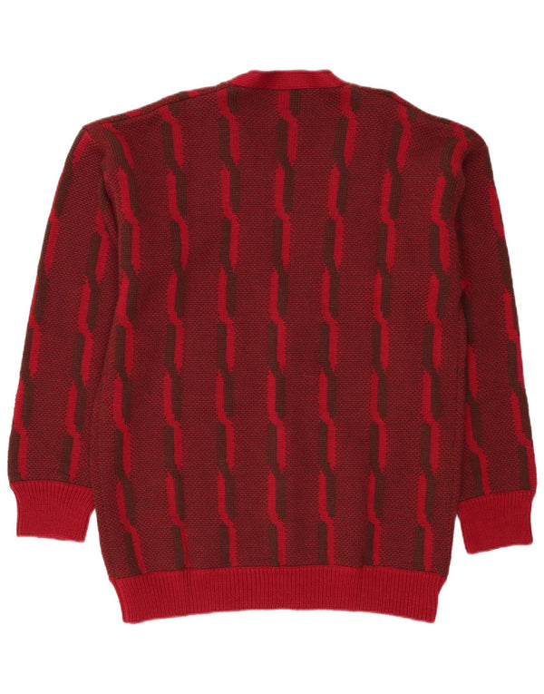 Cardigan pentru bărbați VINTAGE Pulover mare Burgundy cu dungi