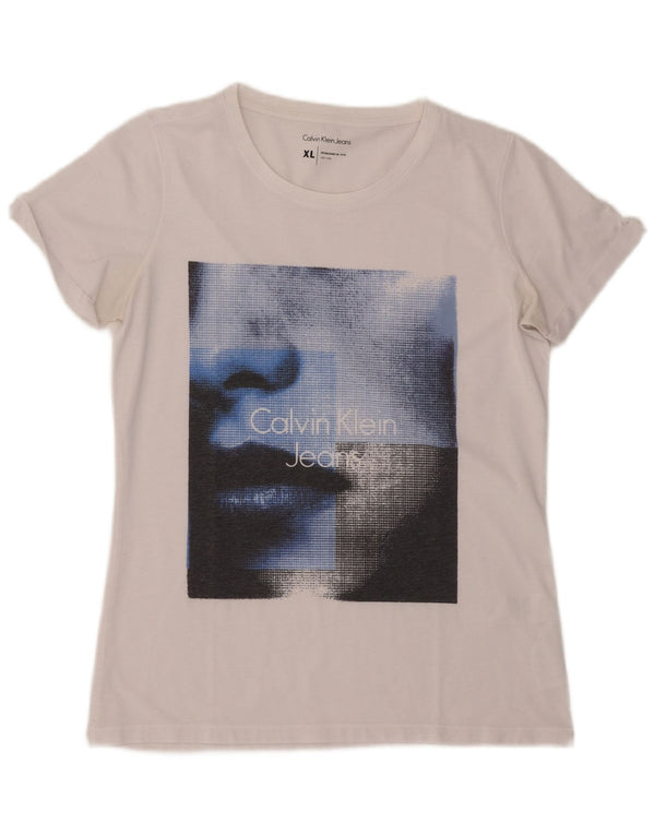 Tricou grafic Calvin Klein Jeans pentru femei Top UK 18 XL Poliester alb