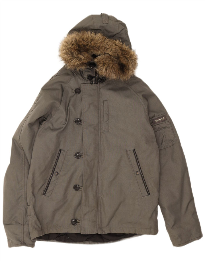 Jachetă de vânt pentru bărbați Woolrich, cu glugă, UK 40, mare, gri