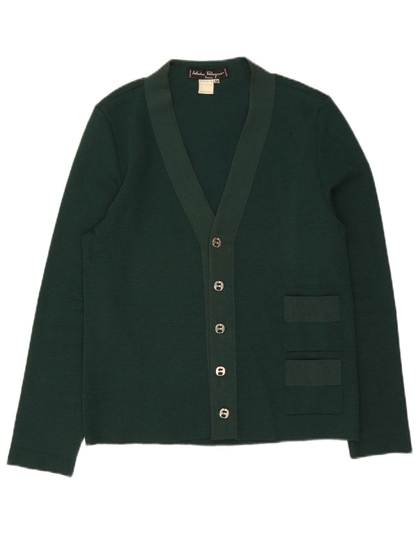 Pulover Cardigan Salvatore Ferragamo pentru femei UK 12 Medium Green Wool Classic