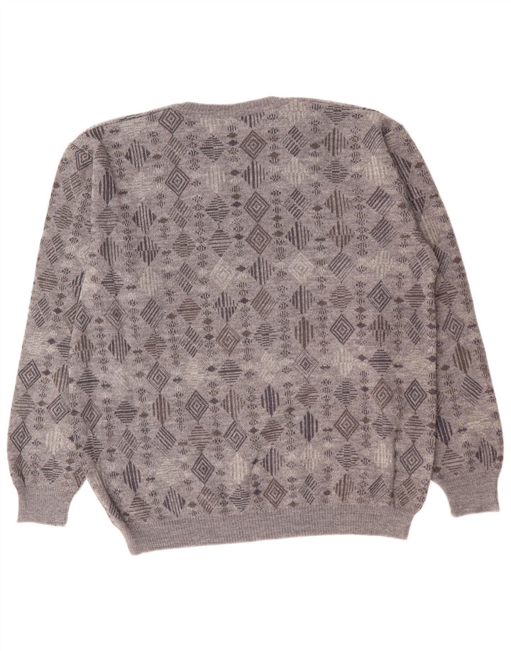 VINTAGE Pulover cu decolteu în V pentru bărbați, XL, gri geometric