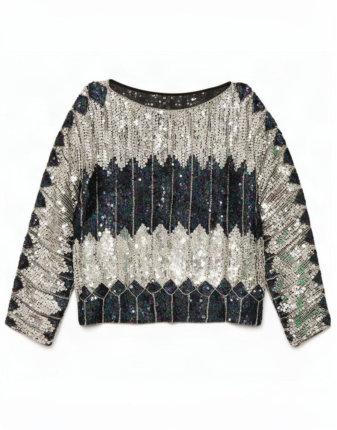 Bluză vintage cu paiete pentru femei UK 20 2XL Multicolor Colorblock