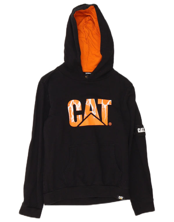 Pulover cu glugă cu grafic pentru băieți CAT 9-10 ani, bumbac negru