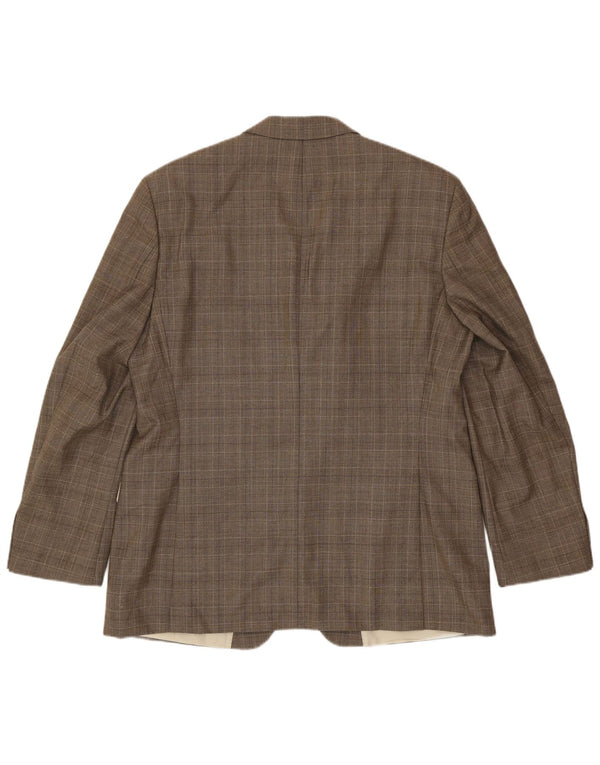 Jachetă pentru bărbați Hugo Boss cu 3 nasturi EU 56 3XL Lână virgină cu carouri maro