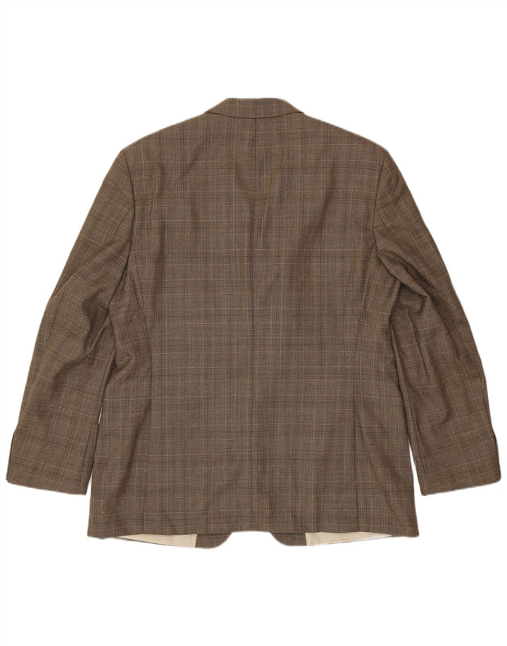 Jachetă pentru bărbați Hugo Boss cu 3 nasturi EU 56 3XL Lână virgină cu carouri maro