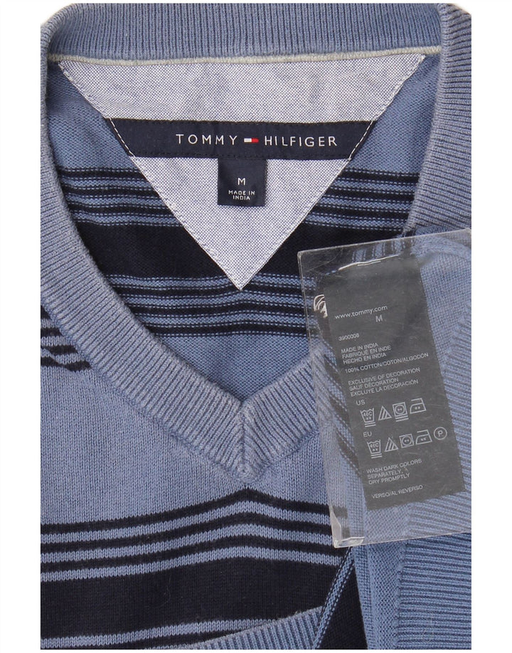 TOMMY HILFIGER Pulover cu decolteu în V pentru bărbați, bumbac cu dungi albastre medii