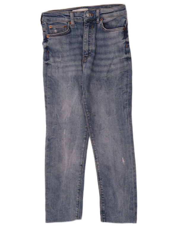 Blugi slim Capri distressed pentru femei Zara EU 36 XS W26 L22 Albastru