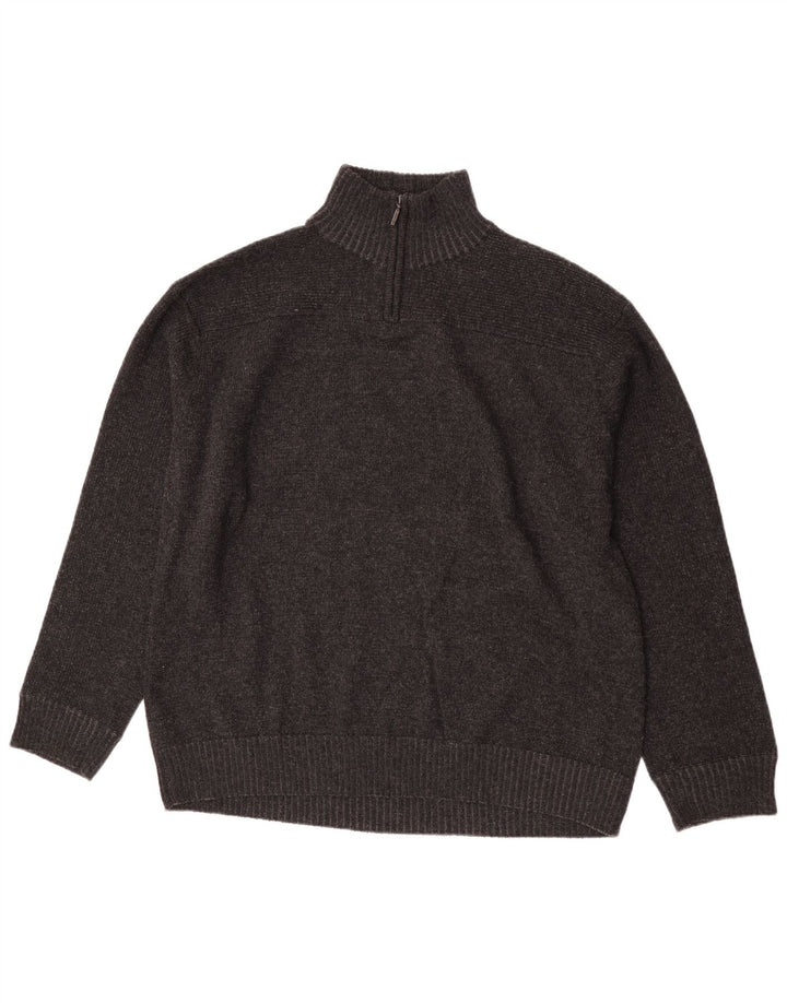 Pulover pentru bărbați Marks & Spencer, cu fermoar și gât, XL, lână de miel gri