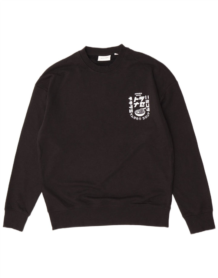 Pulover cu grafică Jack & Jones pentru bărbați, bumbac mediu negru