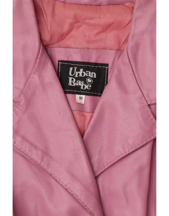 Palton din piele vintage pentru femei UK 12 Roz mediu