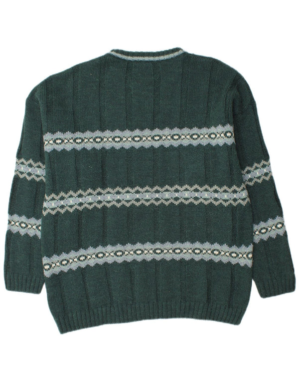 Luidiana Pulover cu gât crew pentru bărbați XL verde geometric acrilic