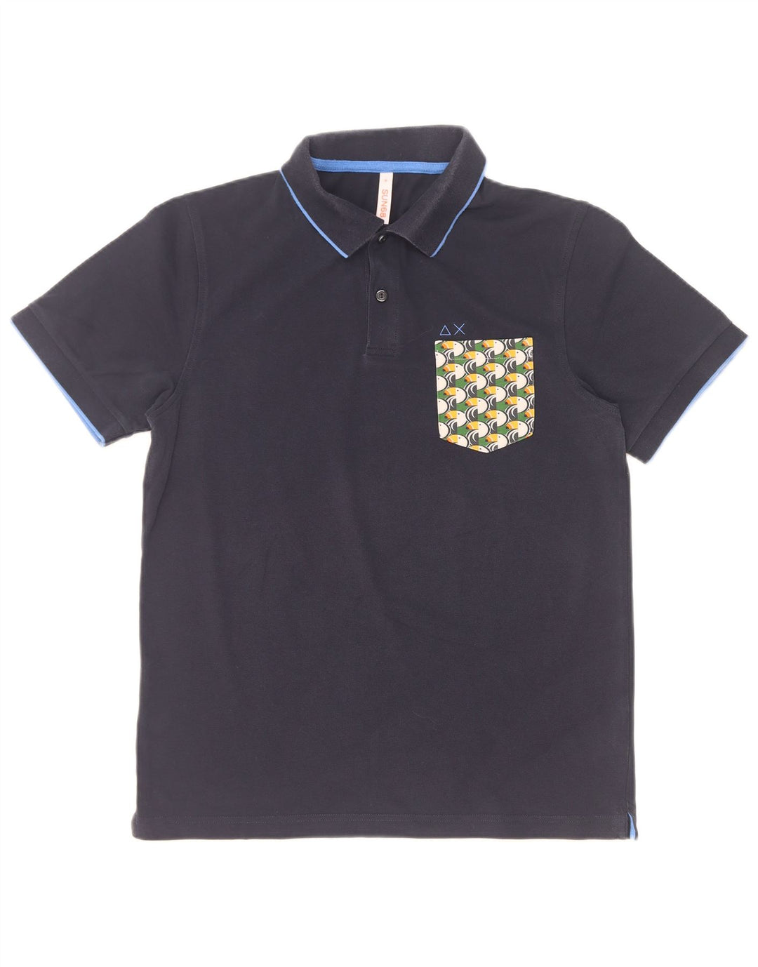 Tricou polo Sun68 pentru bărbați, bumbac, albastru bleumarin mediu