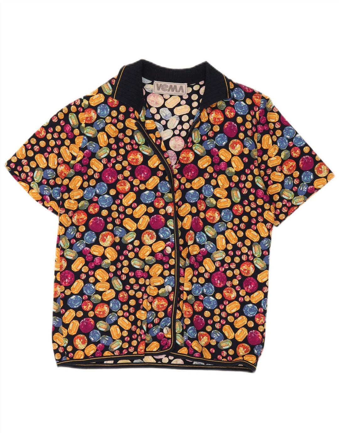 Bluză cămașă cu mânecă scurtă pentru femei vintage UK 14 Medium Multicolore cu pete