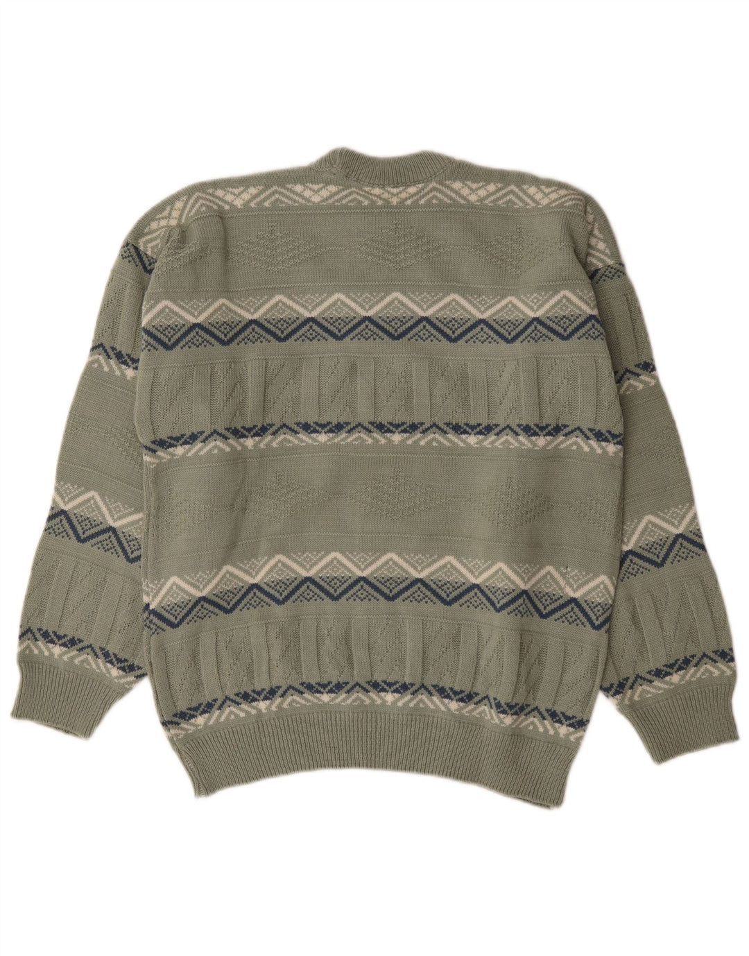Pulover vintage pentru bărbați cu gâtul turnat, bumbac geometric kaki mediu