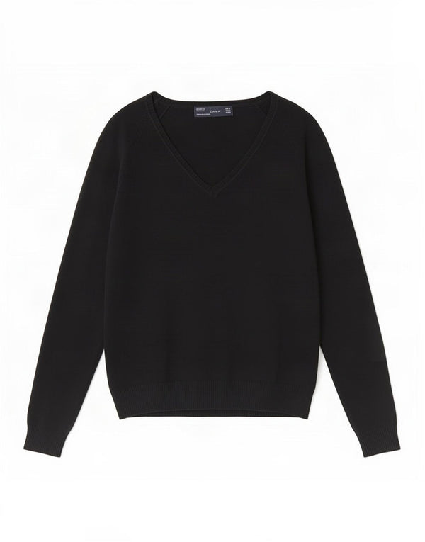 Pulover cu decolteu în V Zara pentru femei UK 12 Bumbac mediu negru