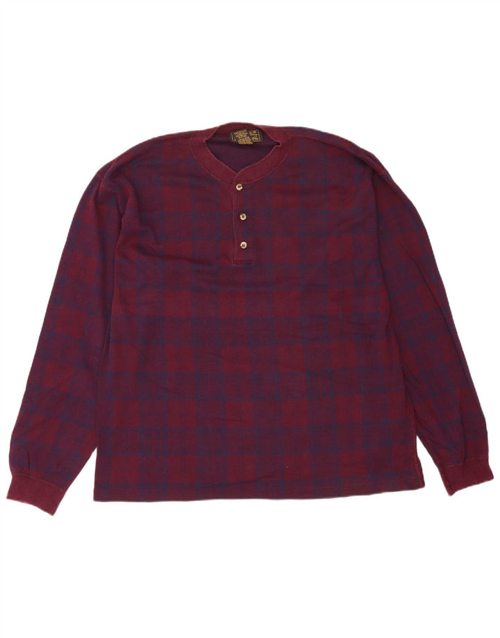 Eddie Bauer Top pentru bărbați cu mânecă lungă, mare, din bumbac cu carouri burgundă