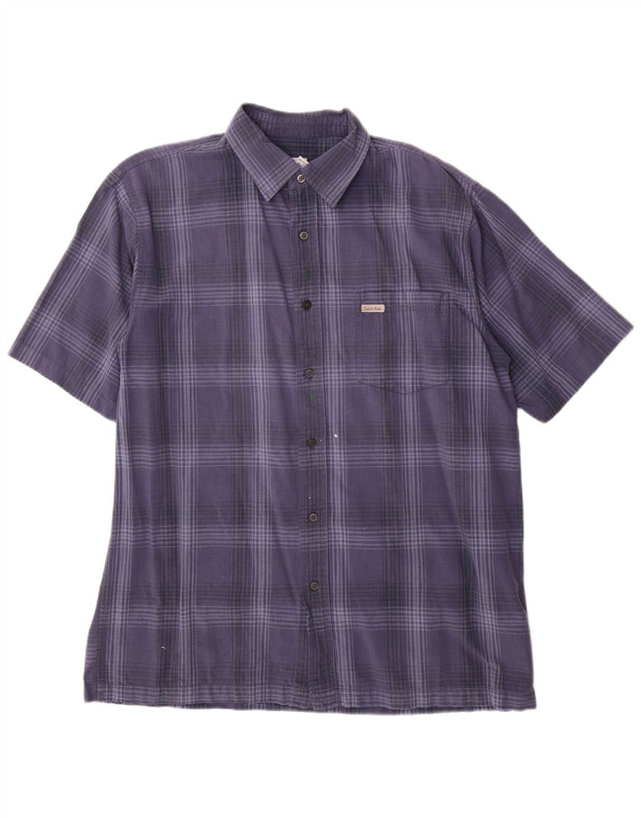 Cămașă cu mânecă scurtă pentru bărbați Calvin Klein Jeans, bumbac cu carouri albastre mari